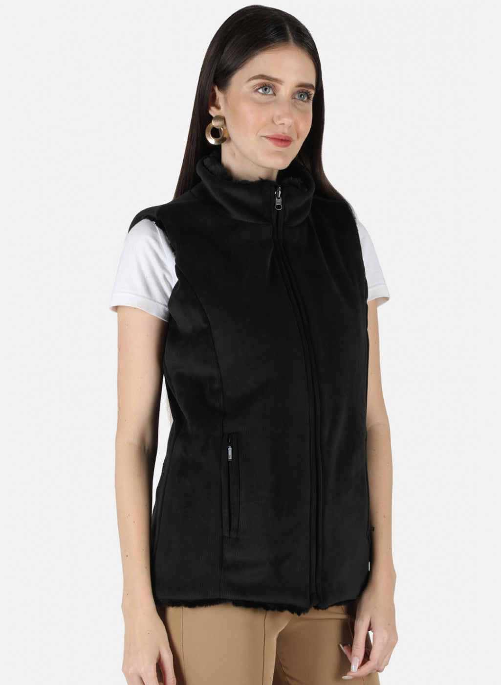 Women Black Reversible Solid Sweatshirt