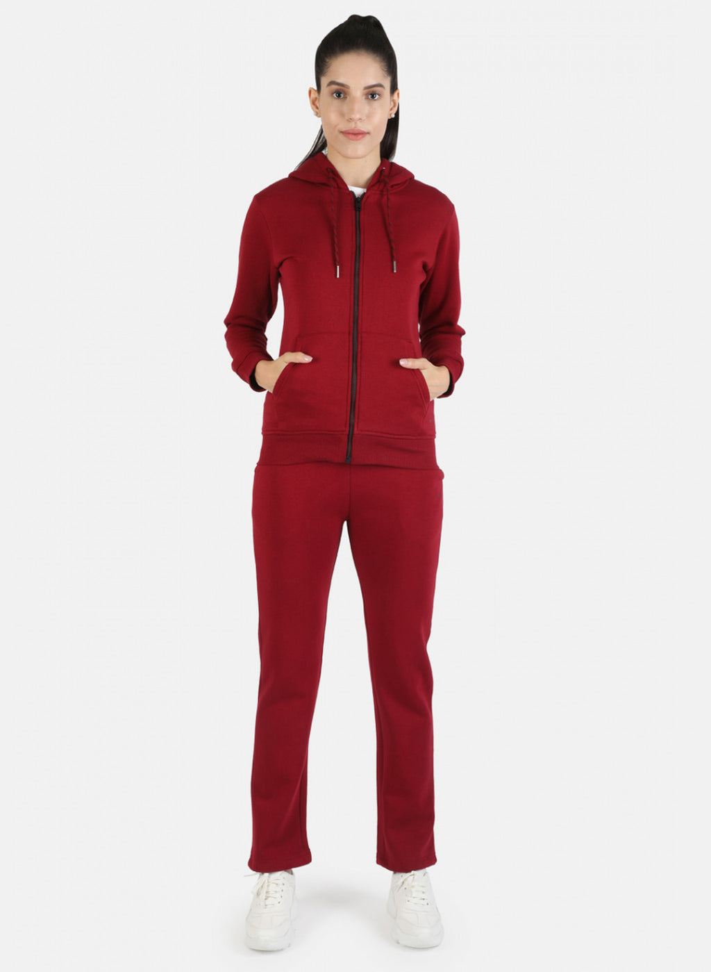 Women Maroon Solid Tracksuit