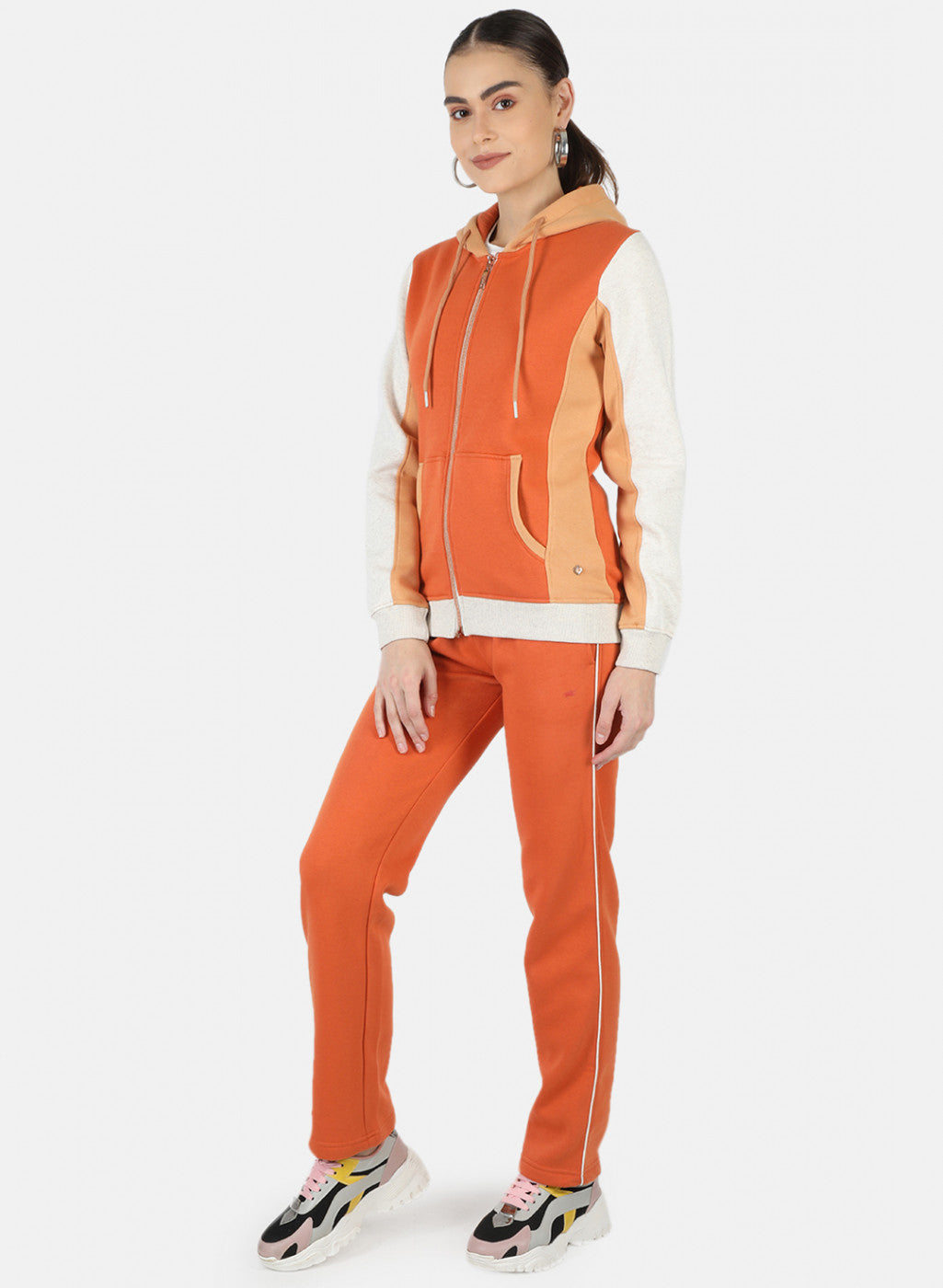 Women Orange Solid Tracksuit