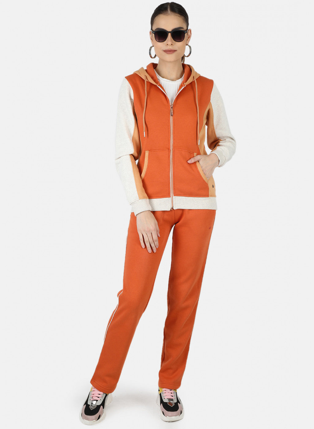Women Orange Solid Tracksuit