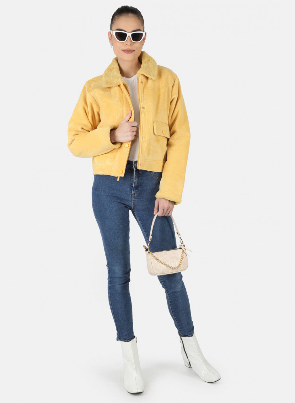 Women Yellow Solid Jacket