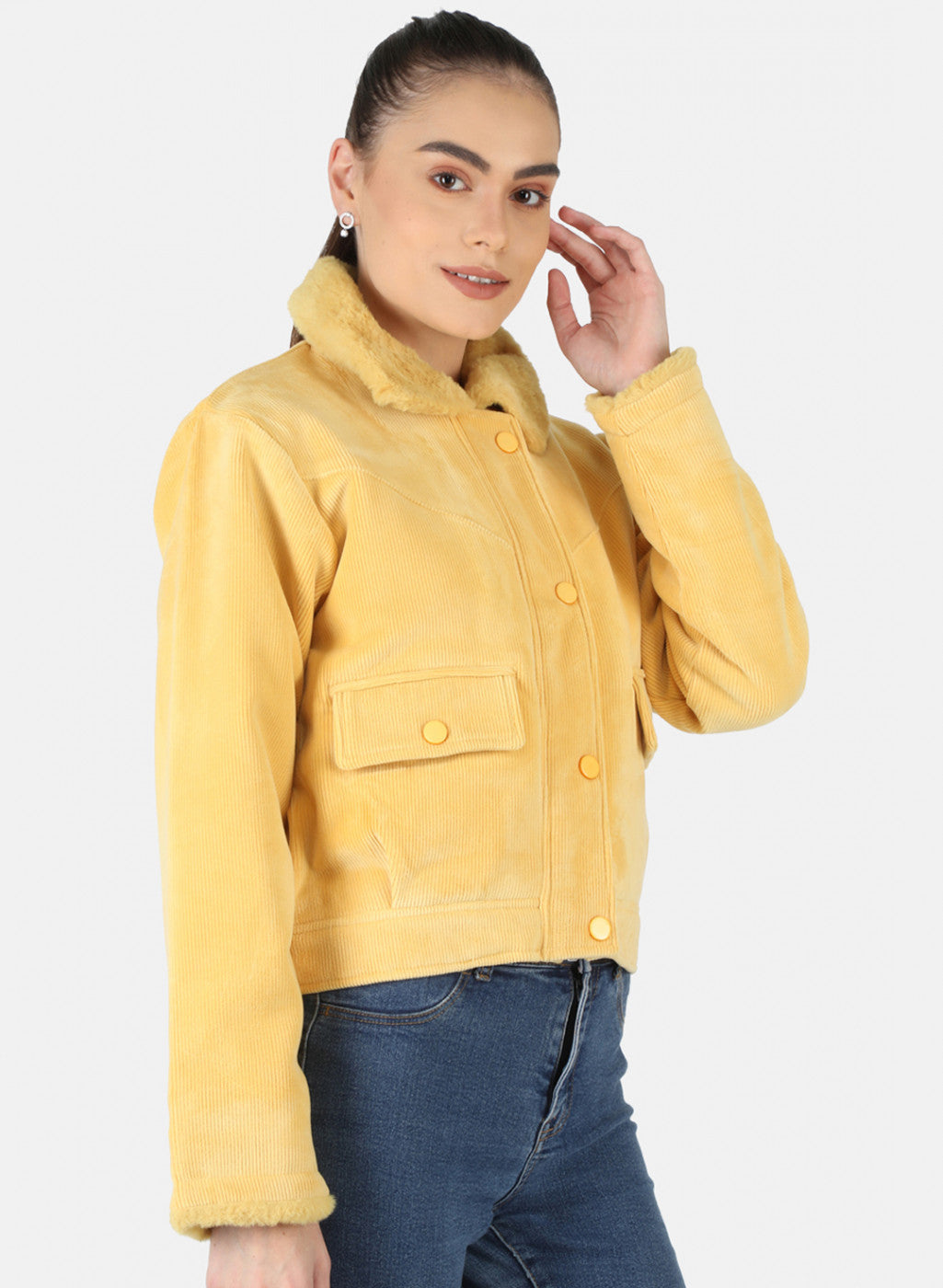 Women Yellow Solid Jacket