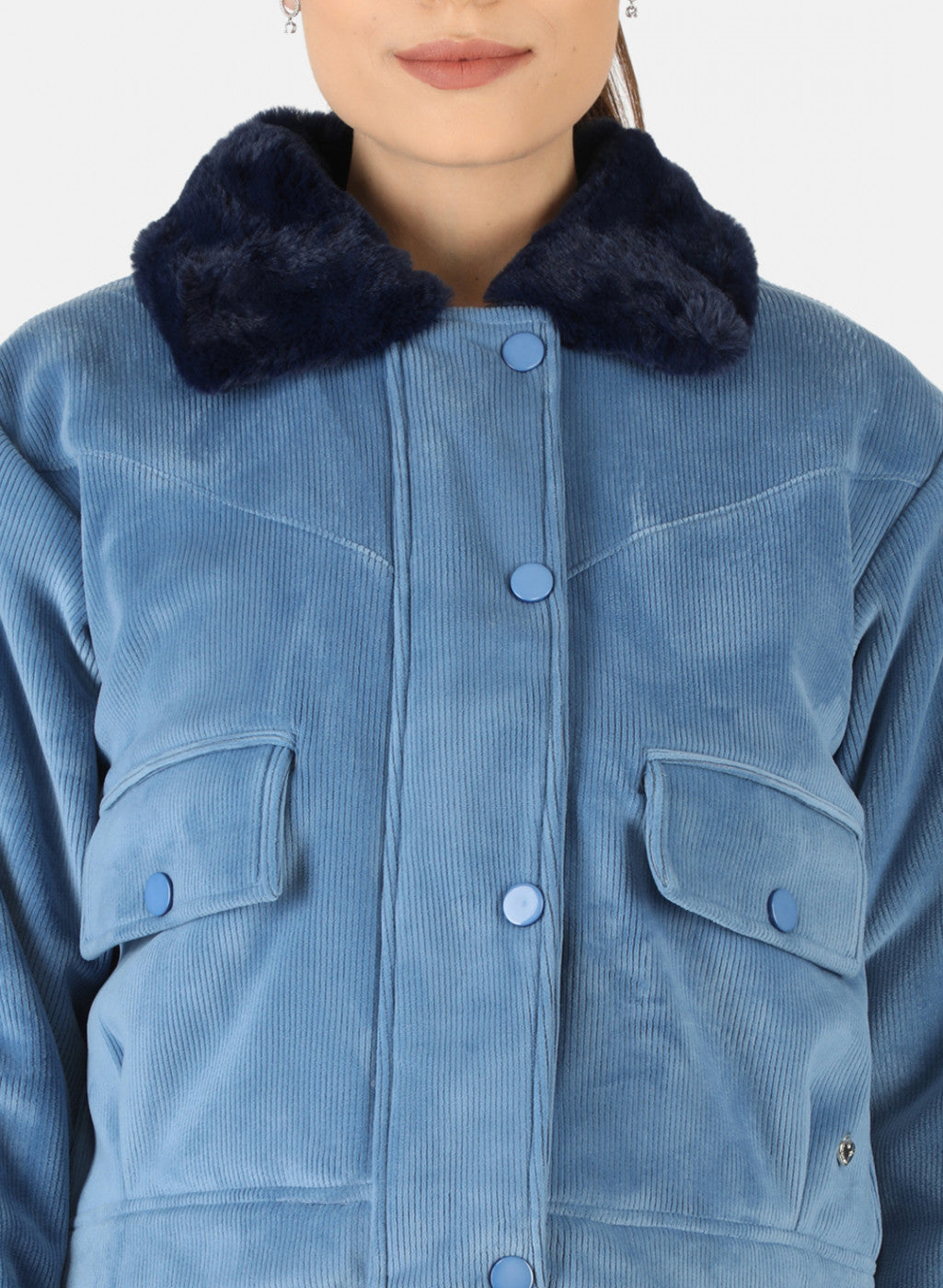 Women Blue Solid Jacket