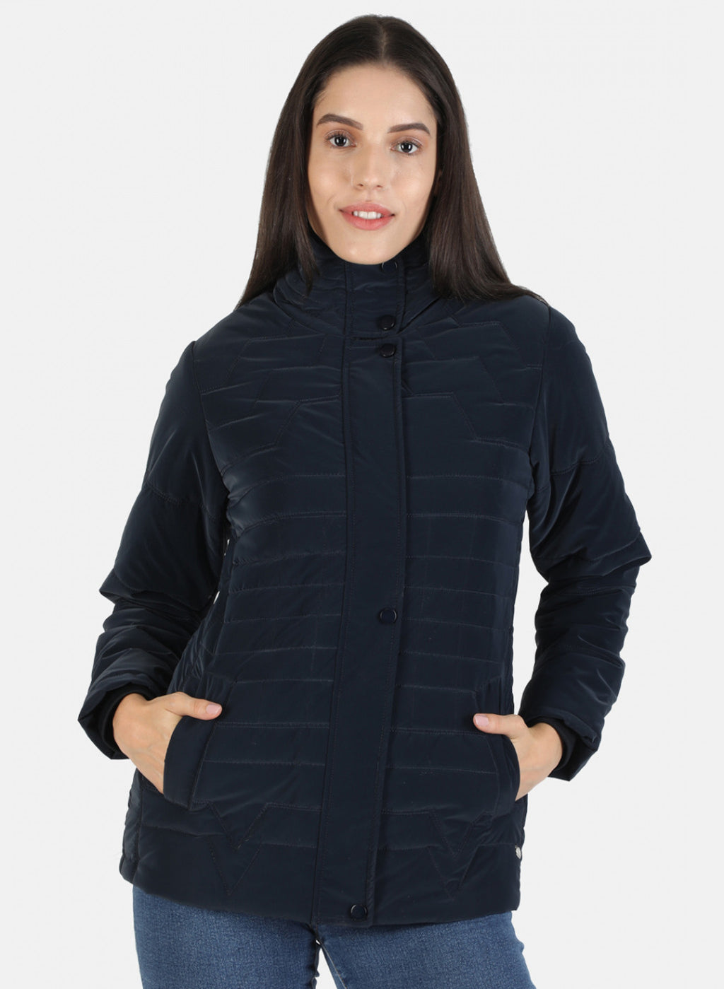 Women Navy Blue Solid Jacket