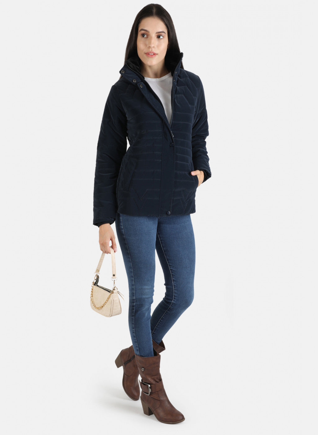 Women Navy Blue Solid Jacket