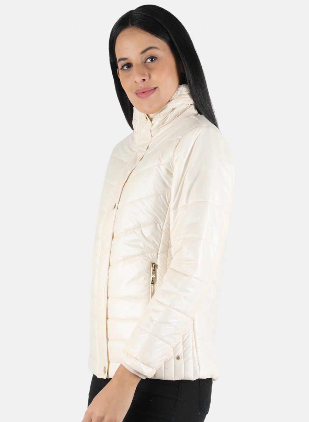 Women Off White Solid Jacket