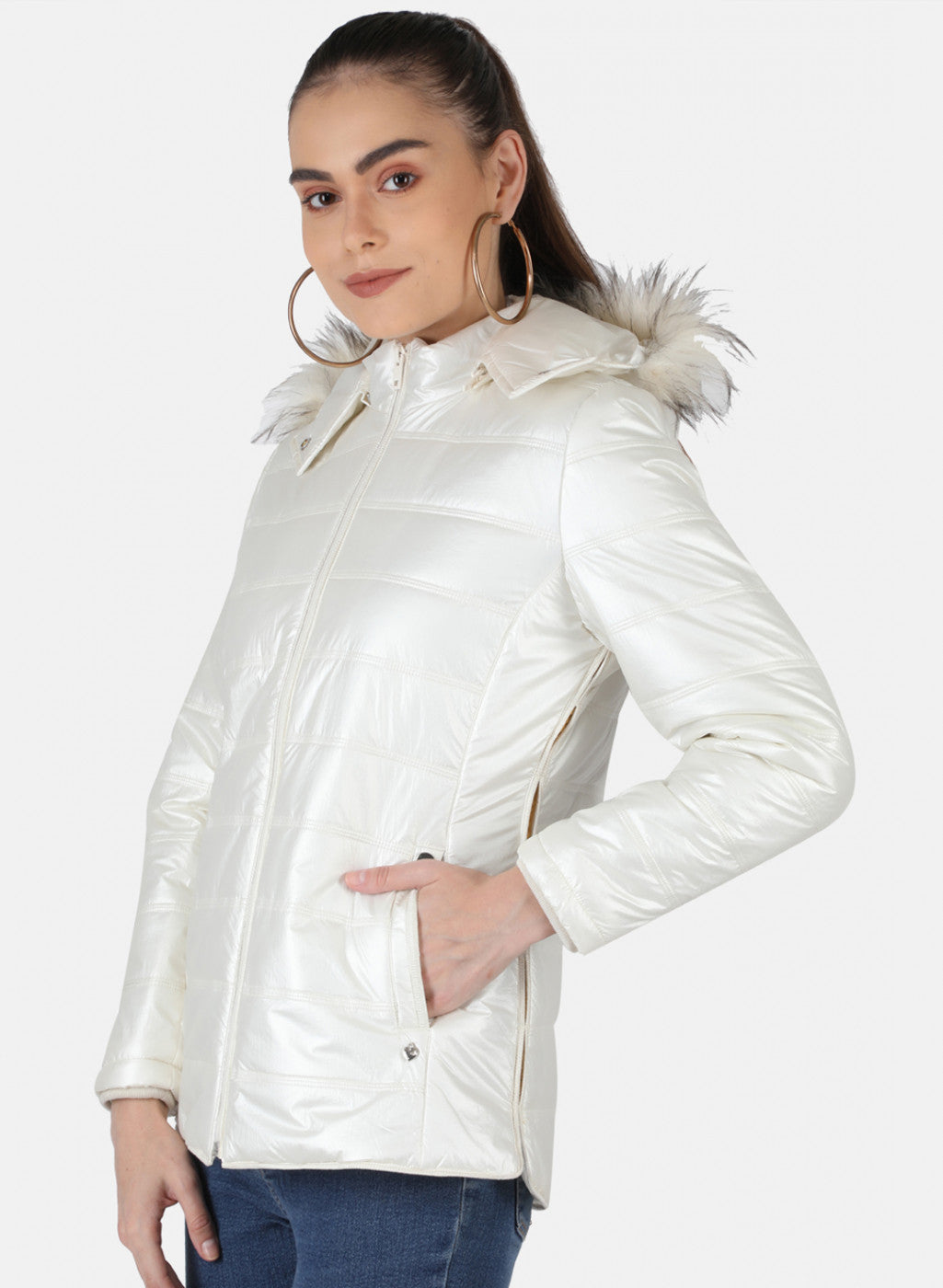 Women Off White Solid Jacket
