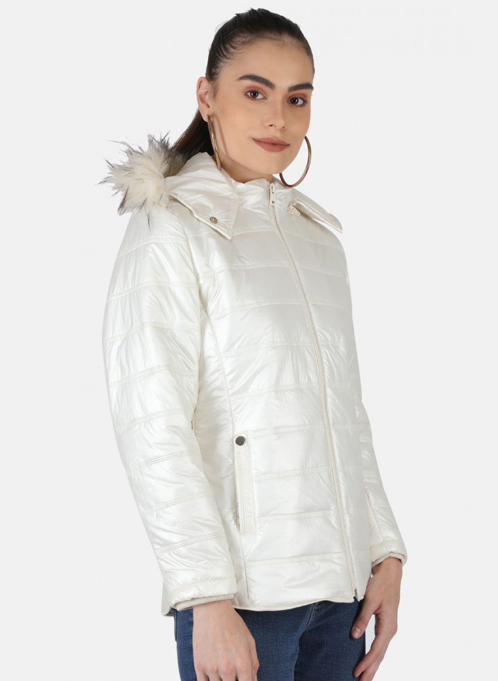 Women Off White Solid Jacket