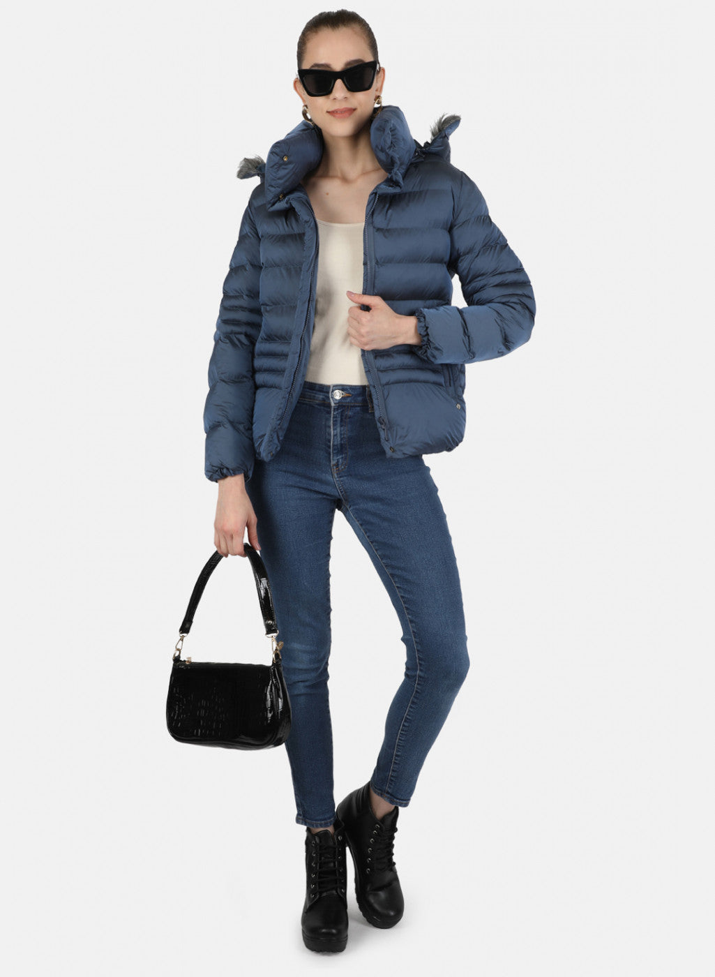 Women Blue Solid Jacket