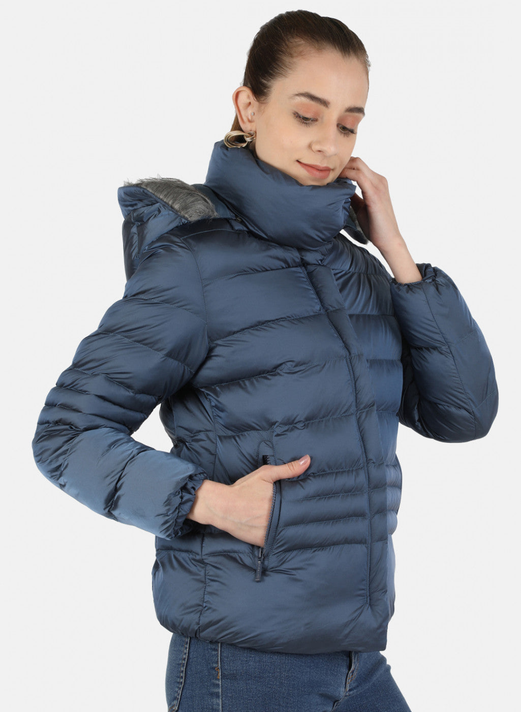 Women Blue Solid Jacket