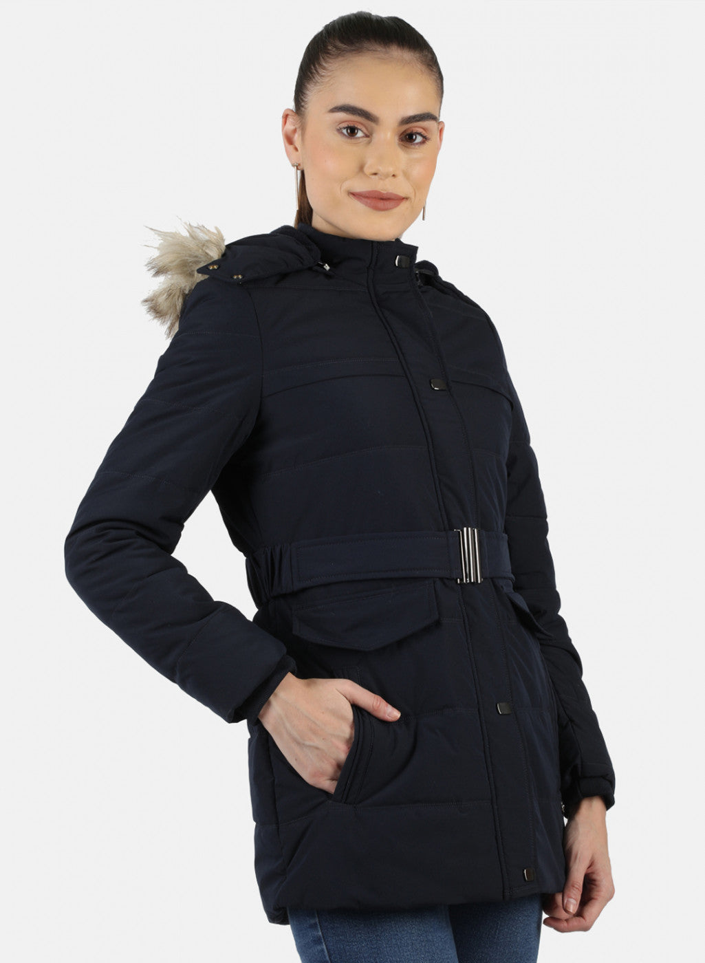 Women Navy Blue Solid Jacket