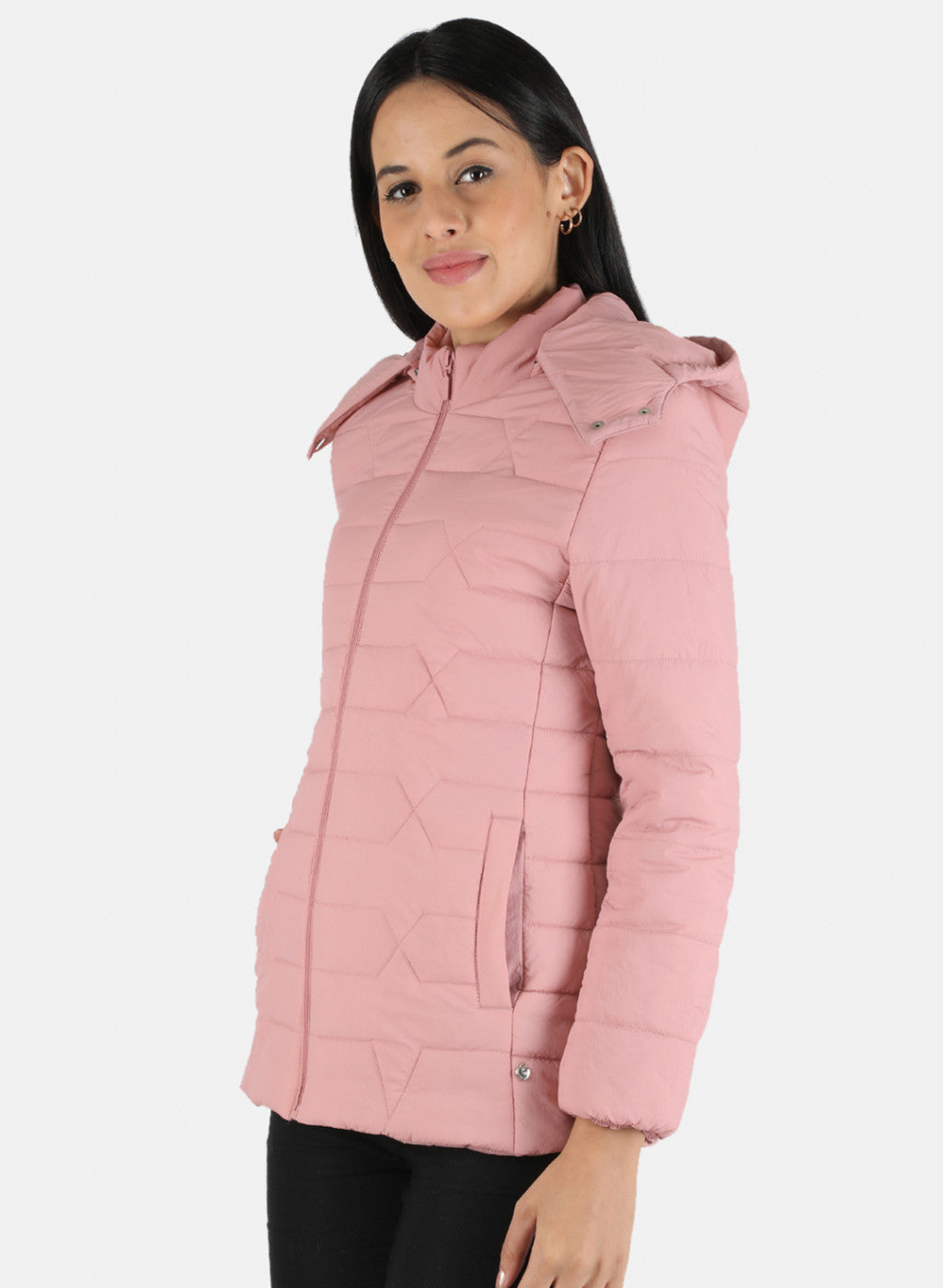 Women Pink Solid Hooded Jacket