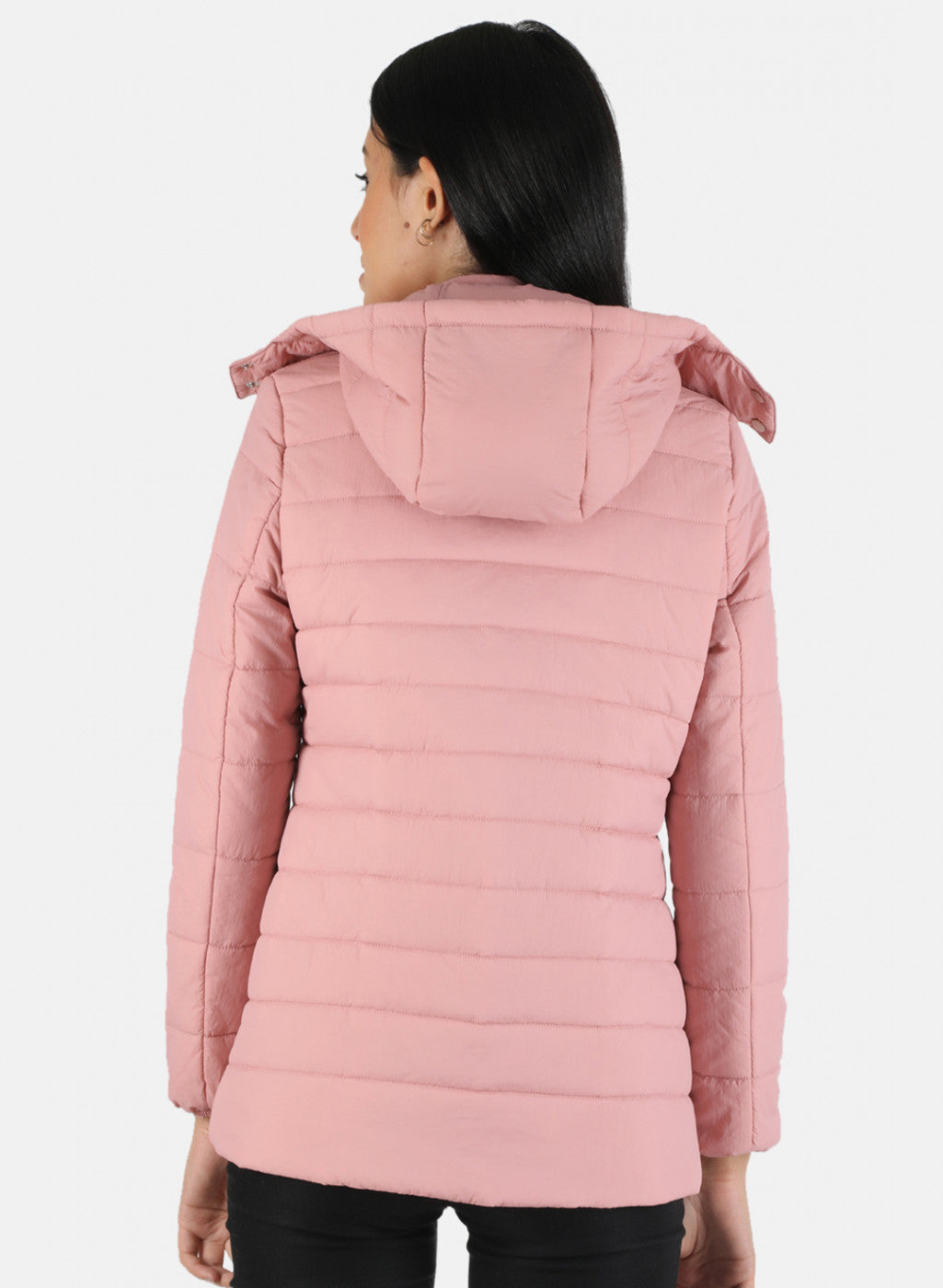 Women Pink Solid Hooded Jacket