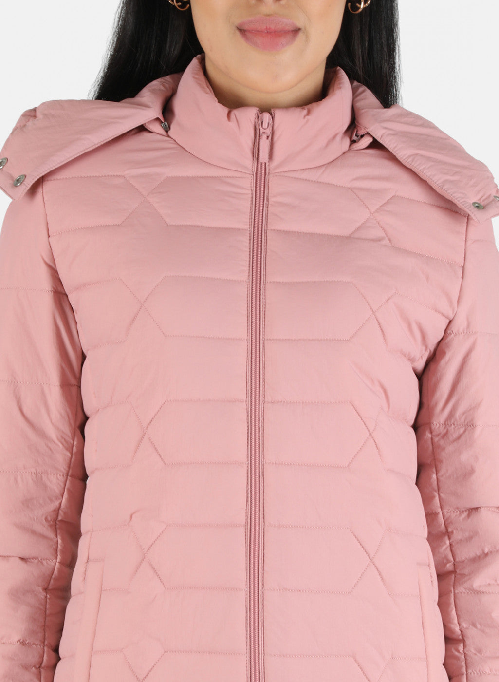Women Pink Solid Hooded Jacket