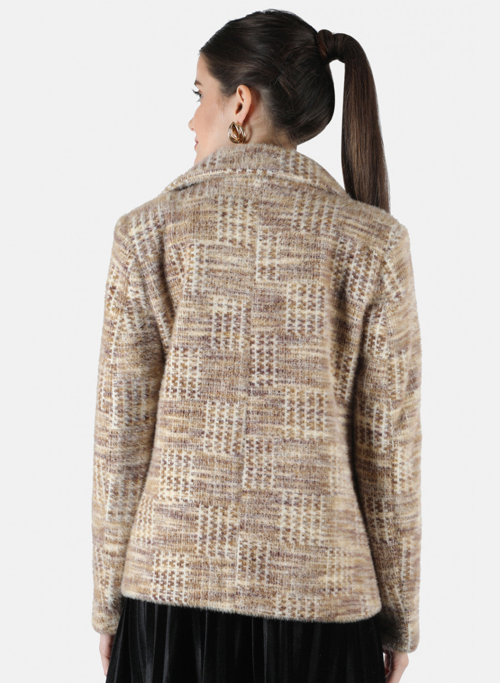 Women Brown Jaquard Coat