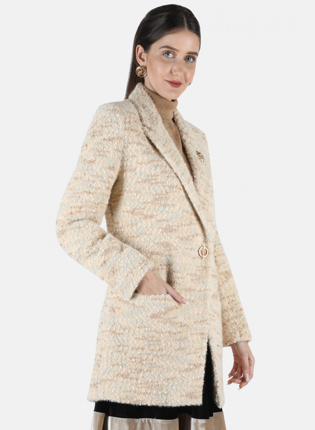 Women Brown Jaquard Coat
