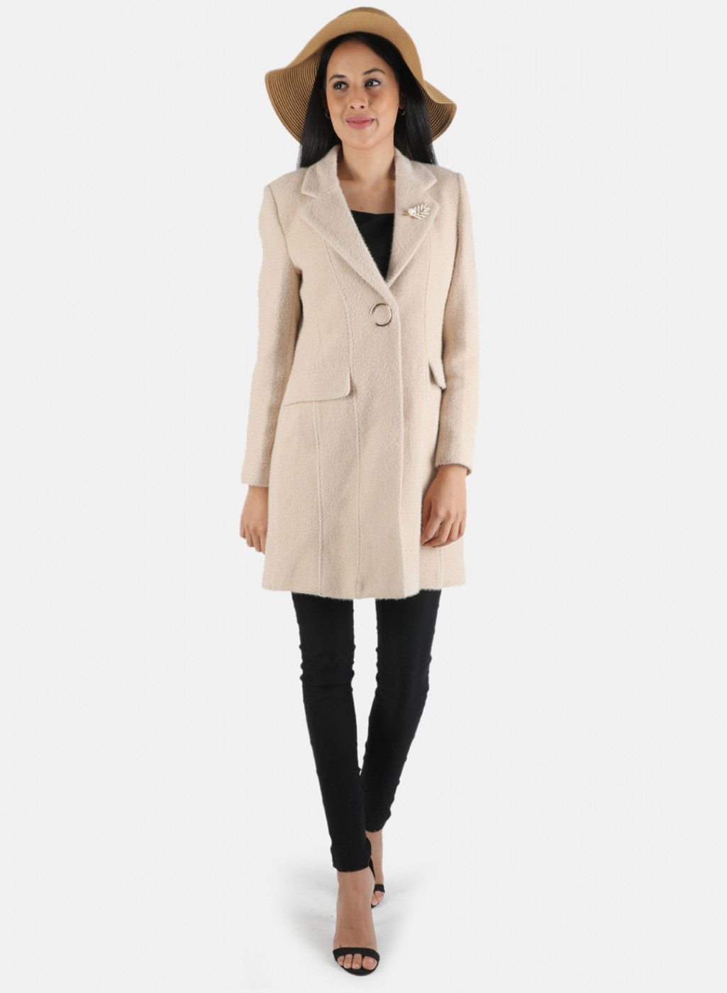 Women Beige Solid Coat