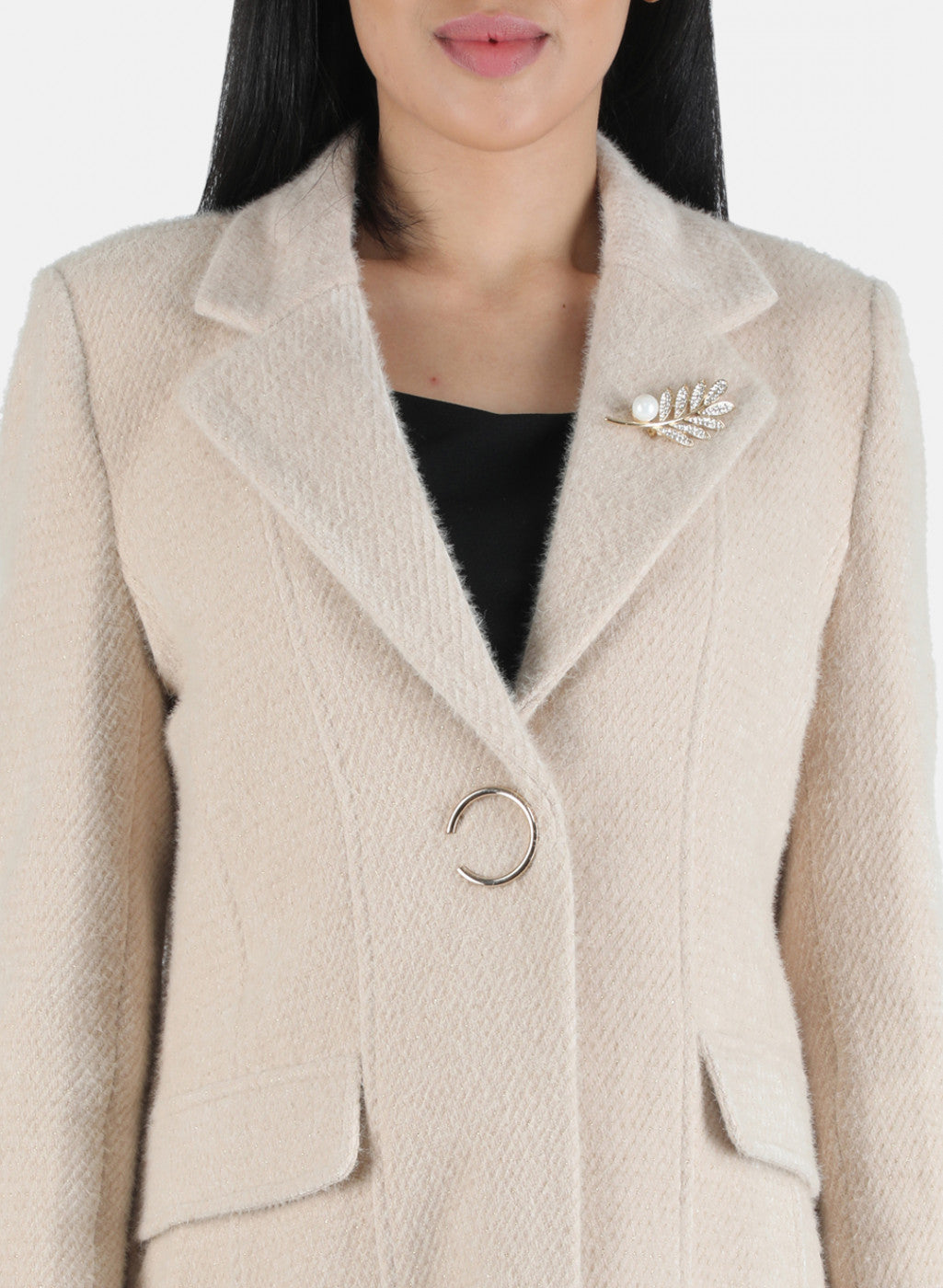 Women Beige Solid Coat