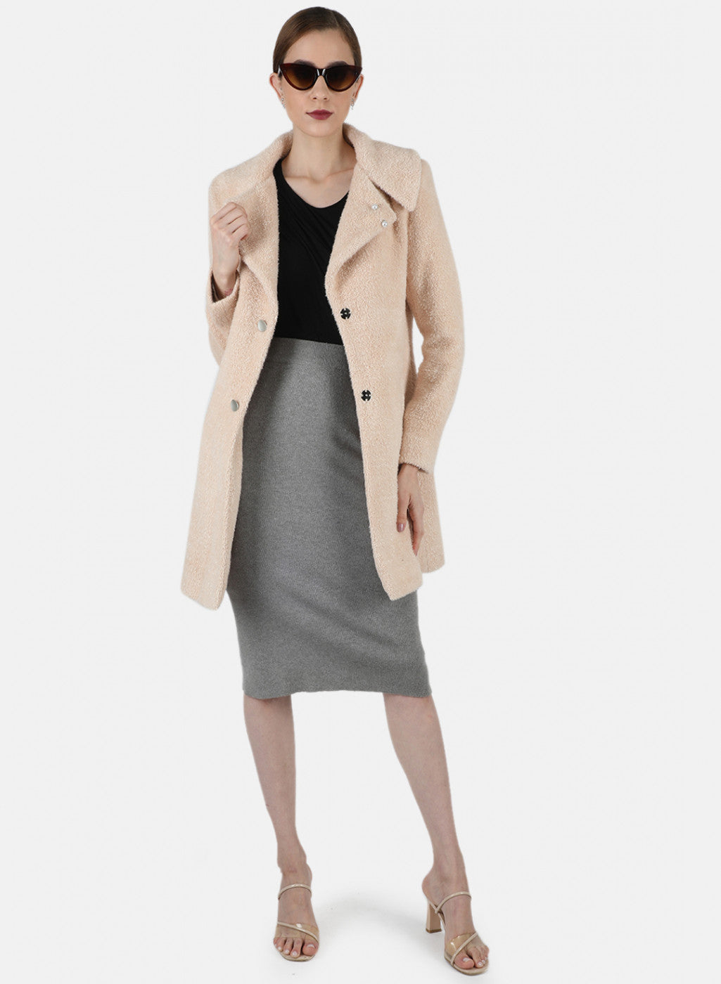 Women Beige Solid Coat