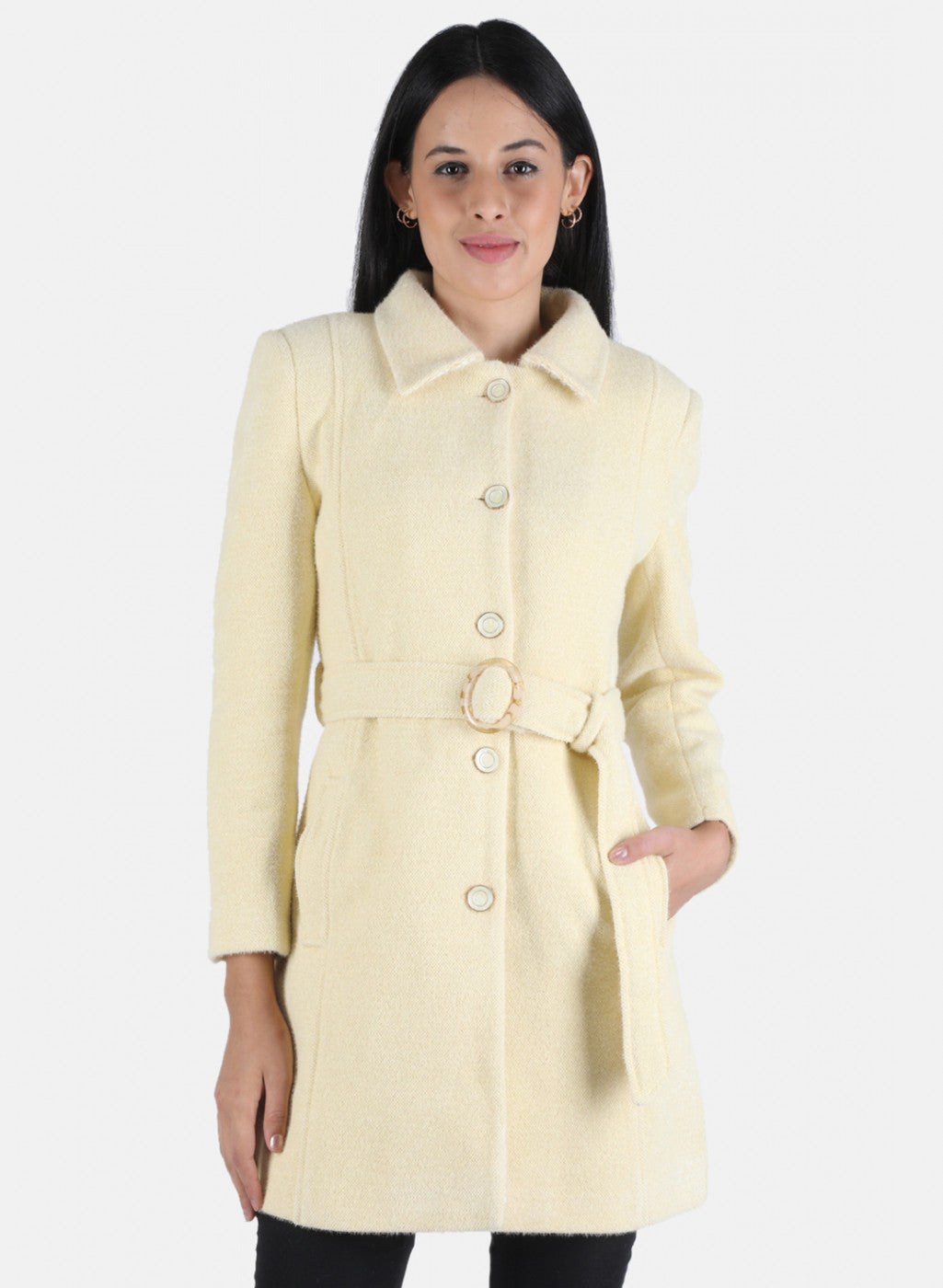 Women Yellow Solid Coat