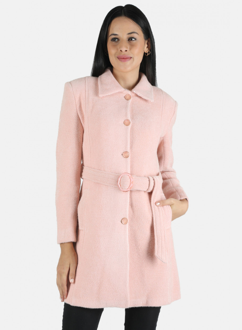Women Pink Solid Coat
