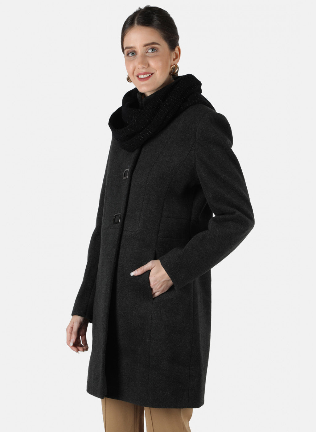 Women Black Solid Coat