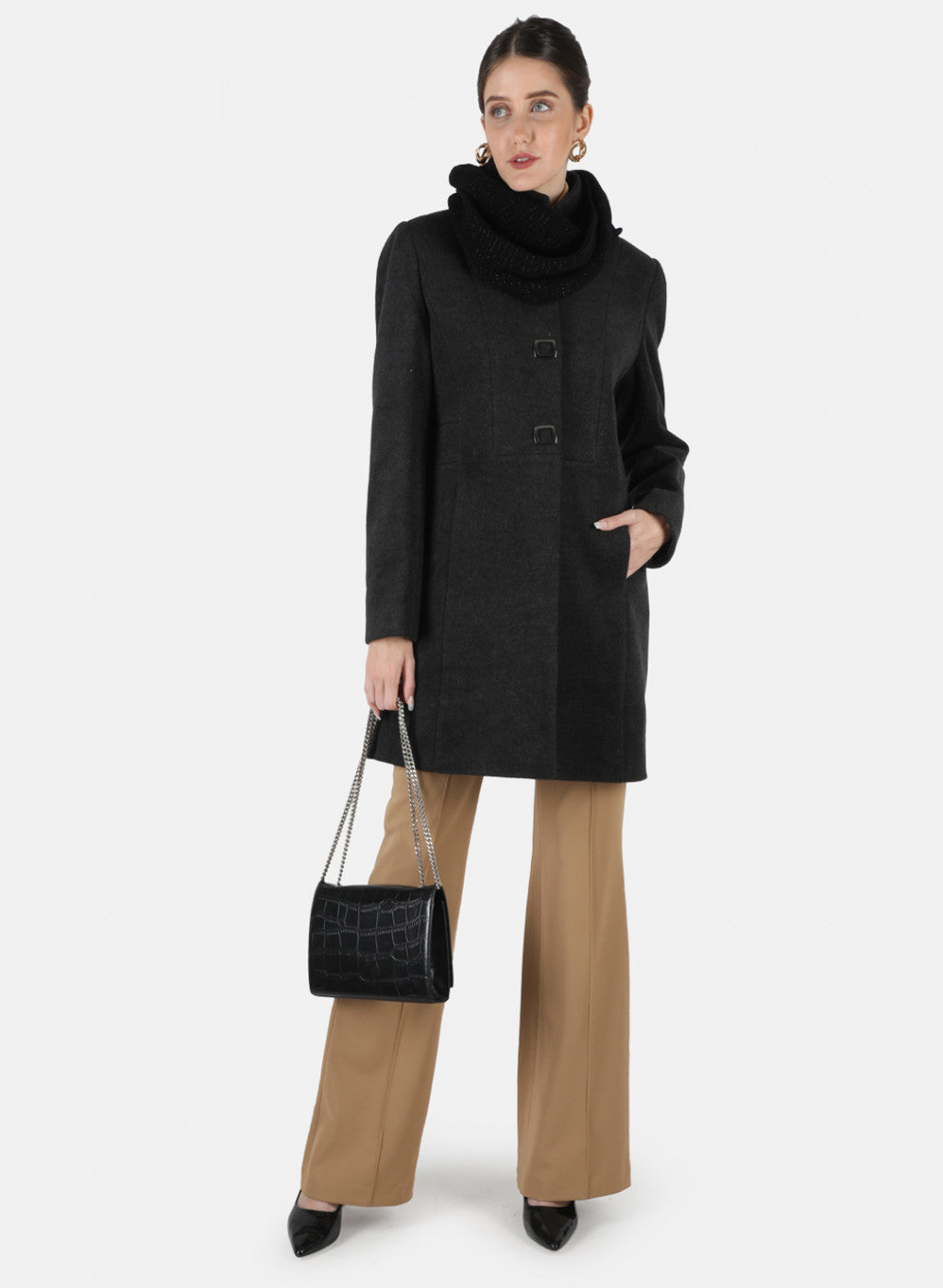 Women Black Solid Coat
