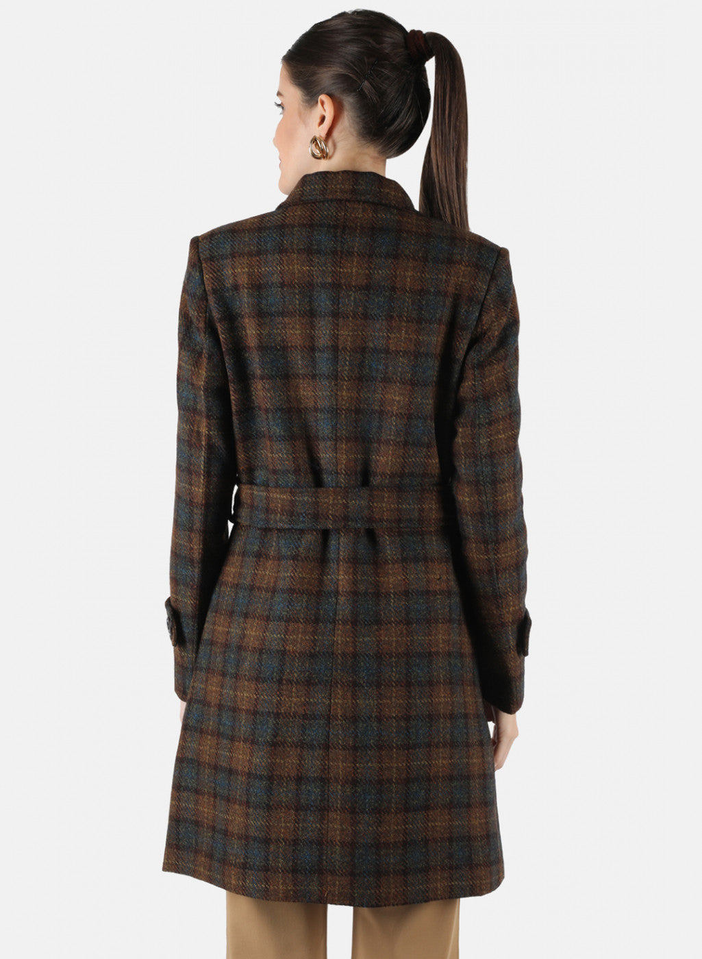 Women Brown Check Coat