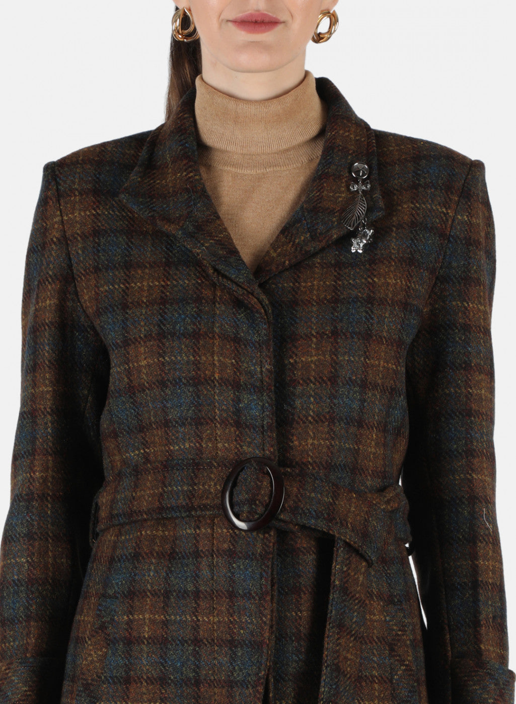 Women Brown Check Coat