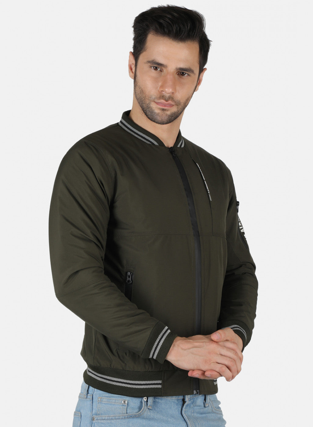 Men Olive Solid Jacket