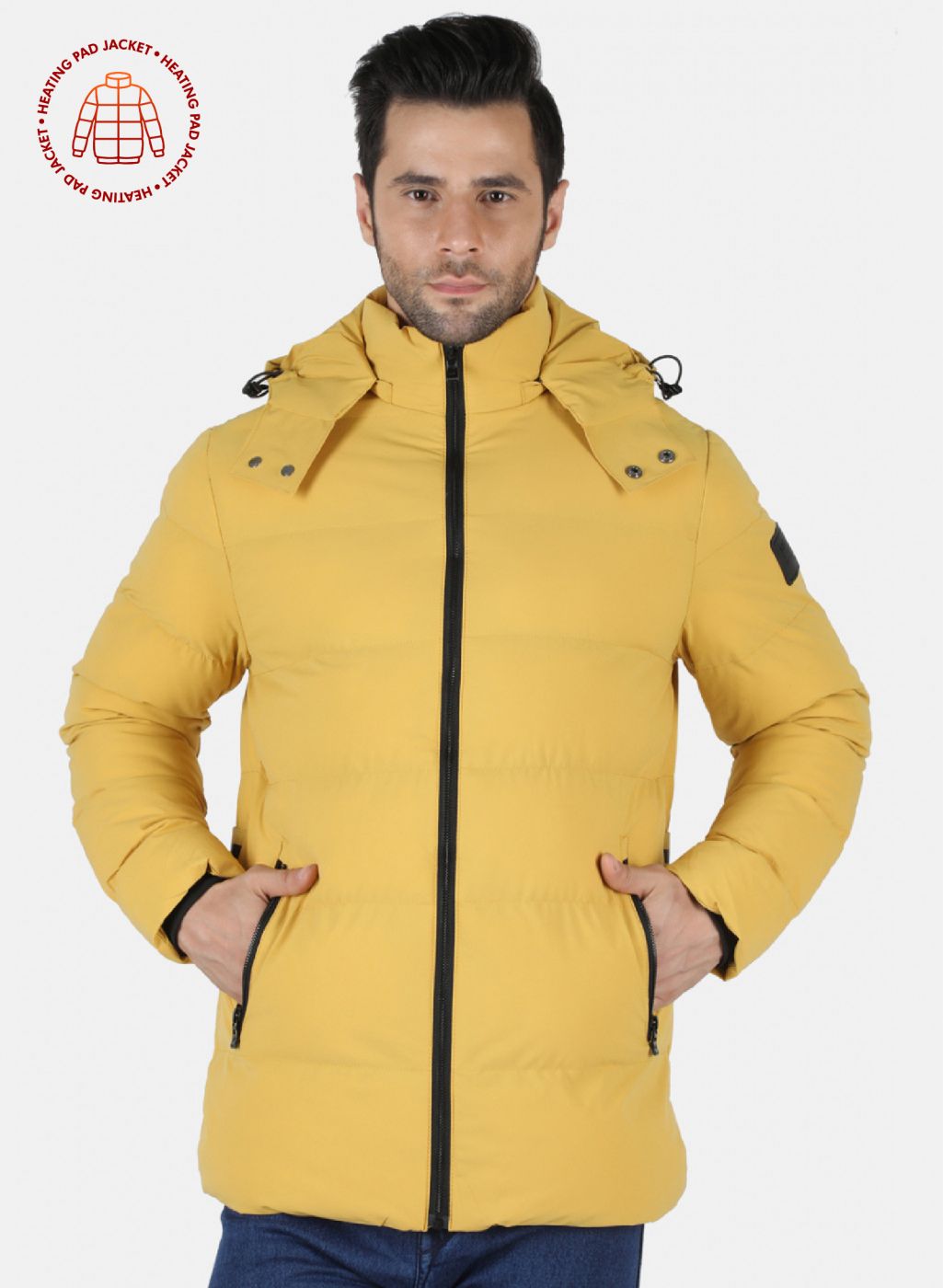 Men Mustard Solid Heating Jacket