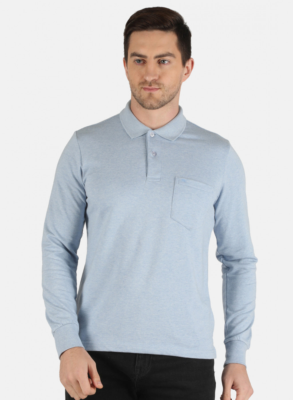 Men Sky Blue Solid T-Shirt