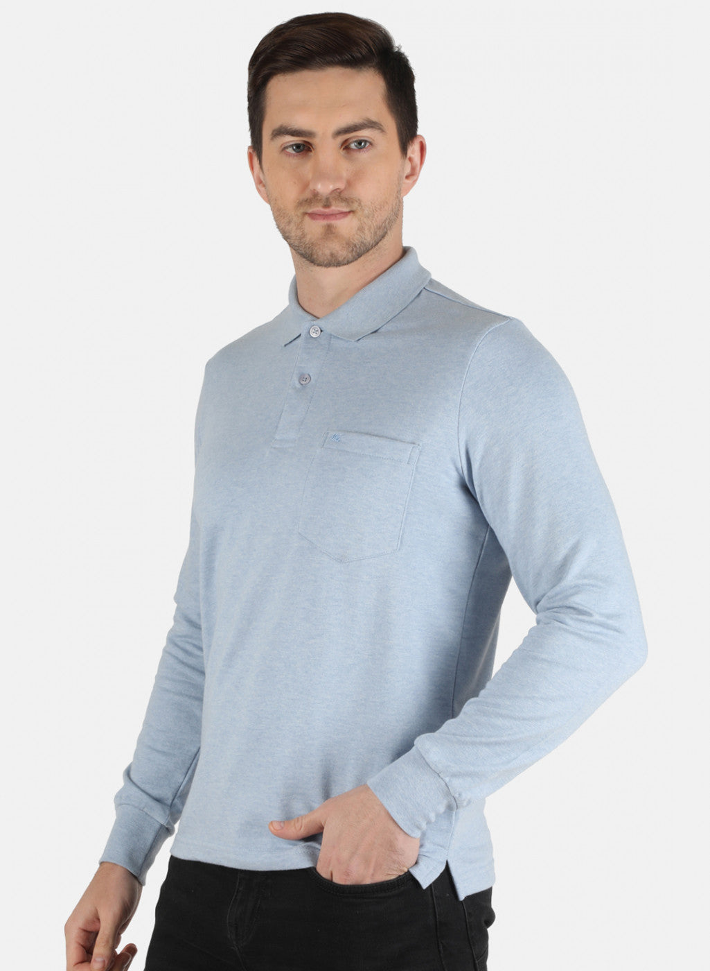Men Sky Blue Solid T-Shirt