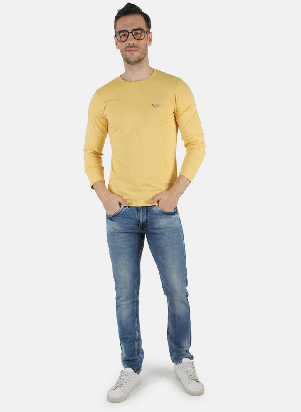 Men Yellow Solid T-Shirt