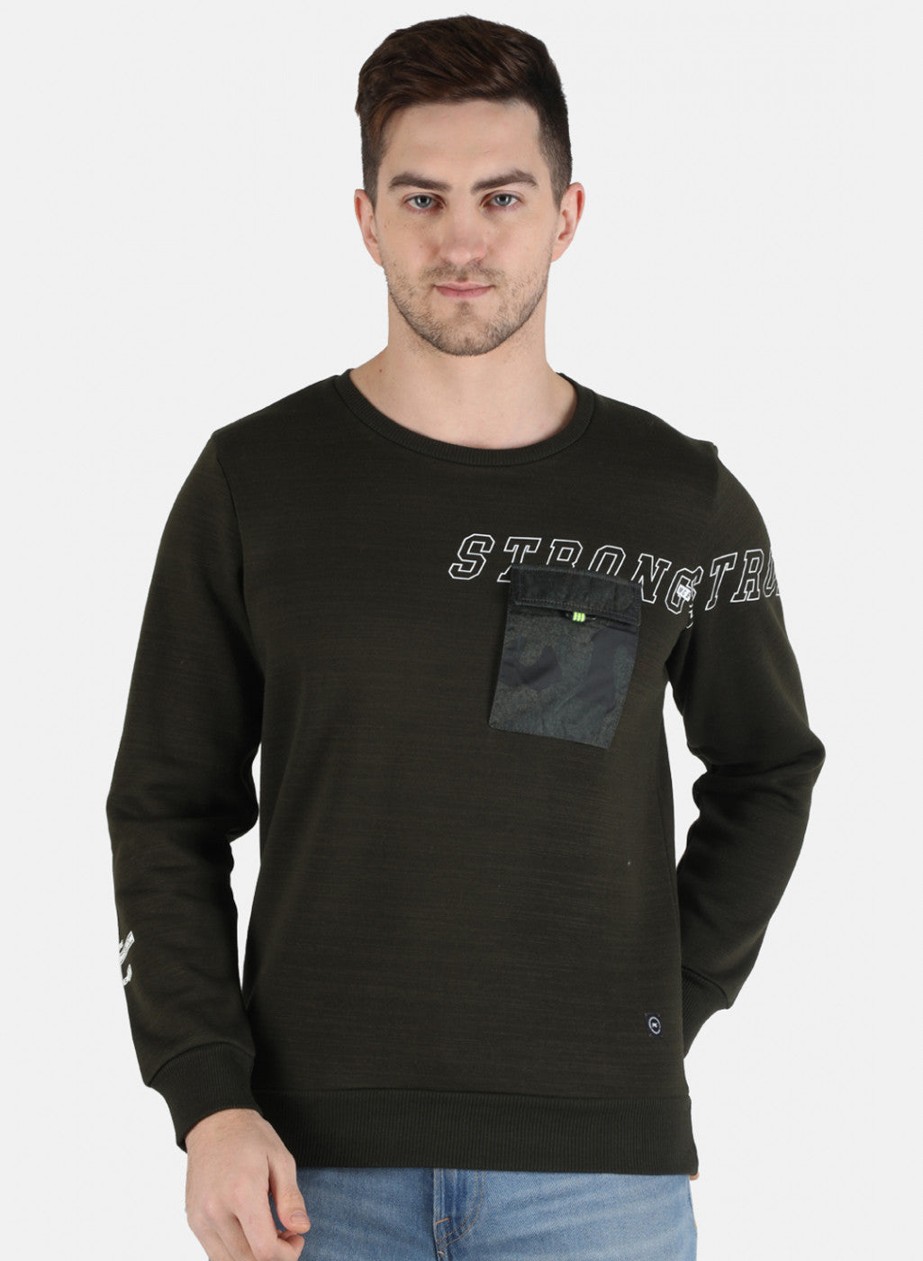 Men Olive Printed Sweatshirt