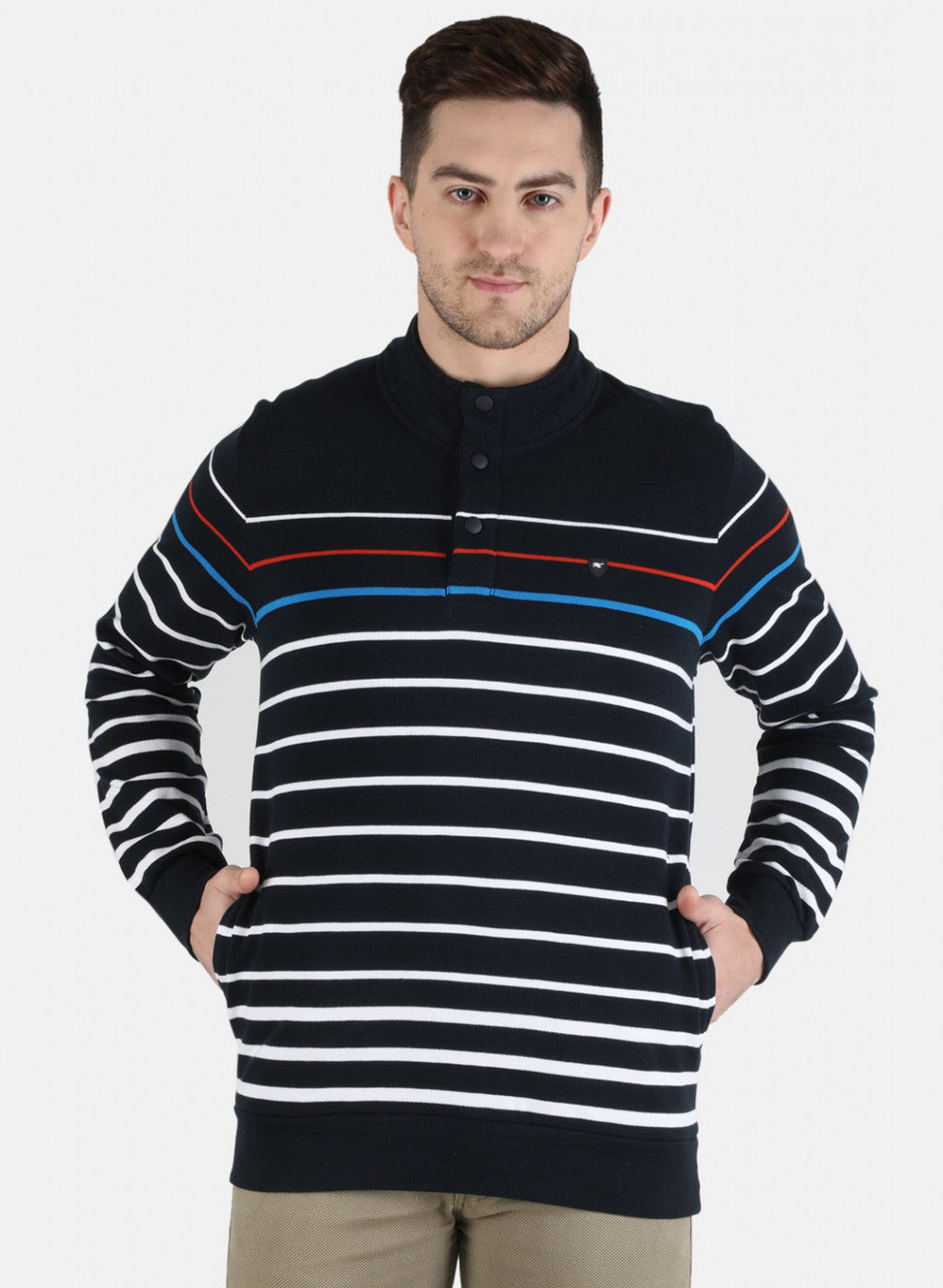 Men NAvy Blue Stripe Sweatshirt