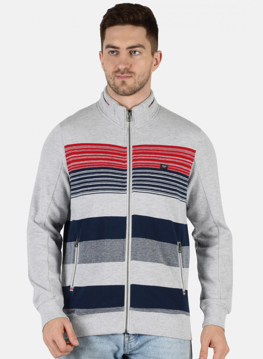 Men Grey Stripe Sweatshirt