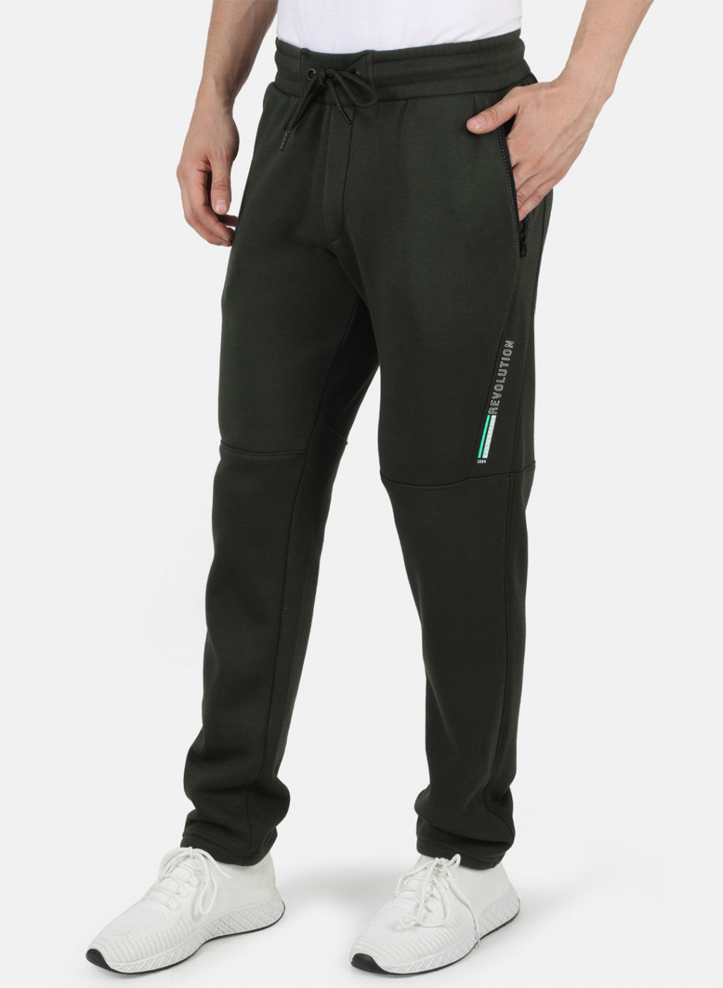 Men Olive Solid Winter Lower