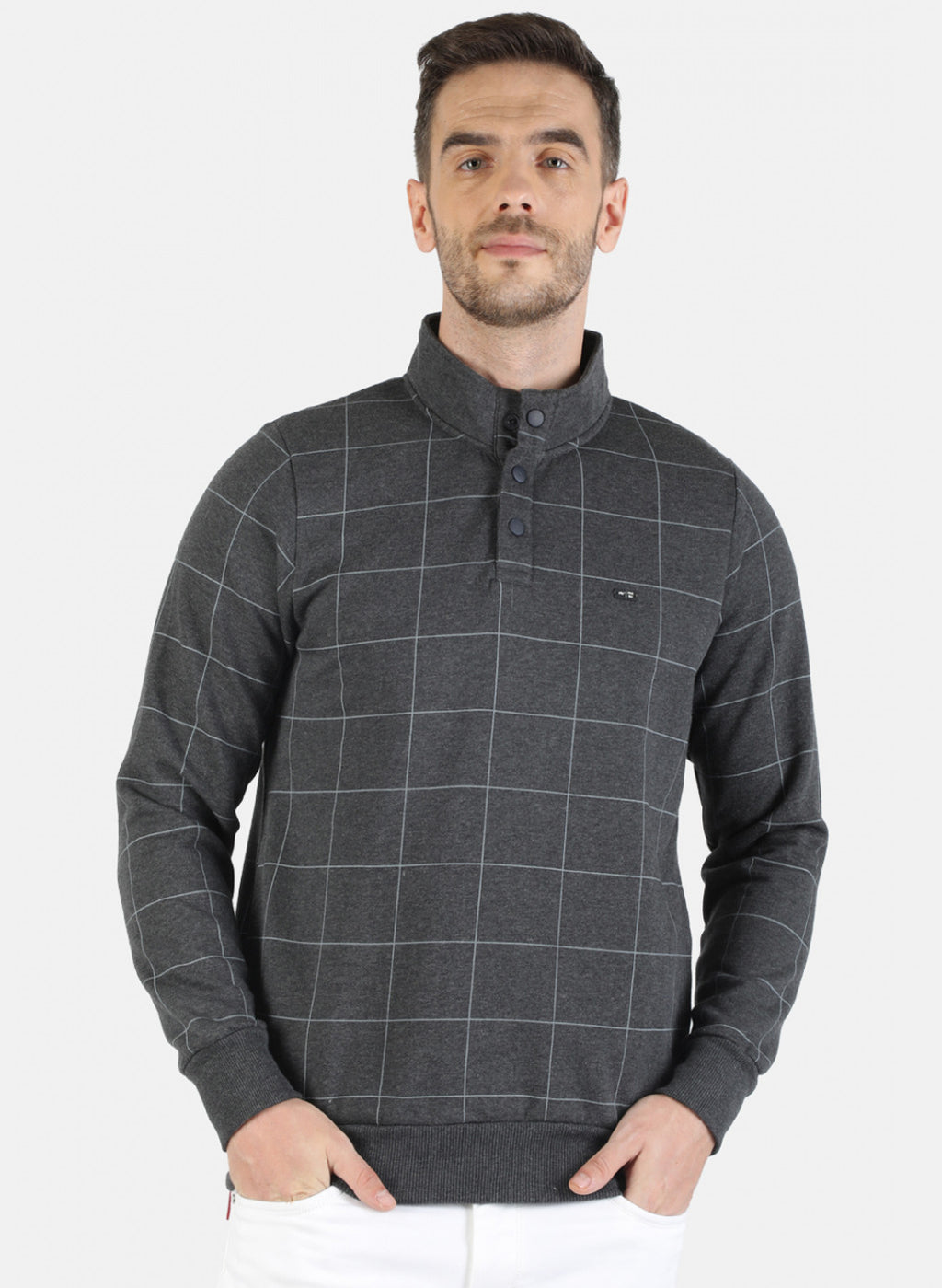 Men Grey Check Sweatshirt