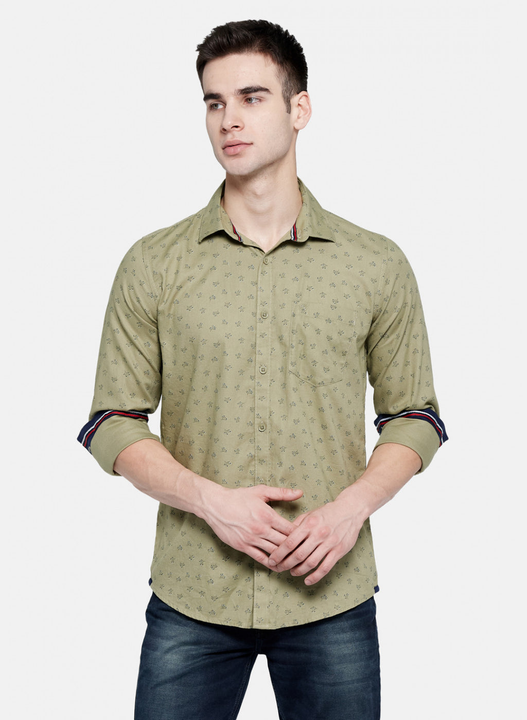 Mens Beige Printed Shirt