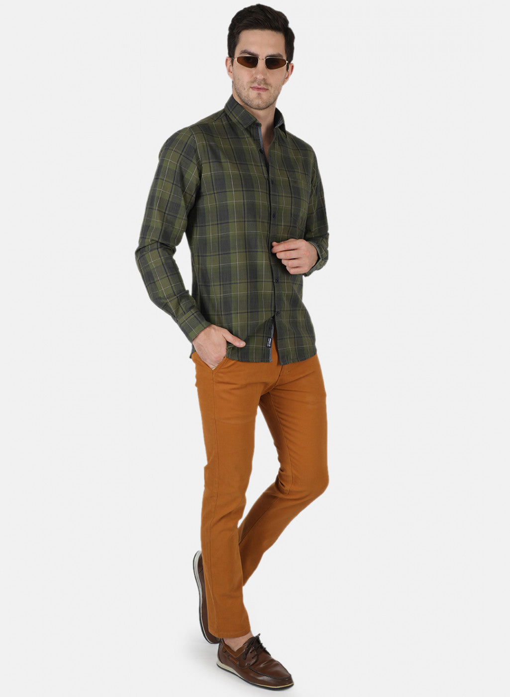 Men Green Check Shirt
