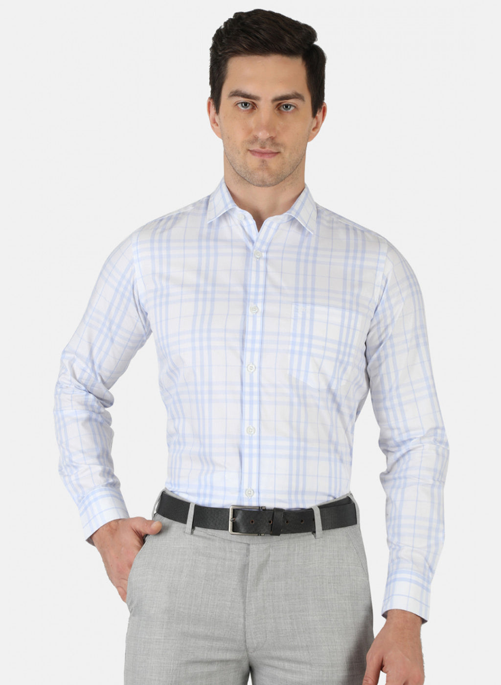 Men Sky Blue Check Shirt