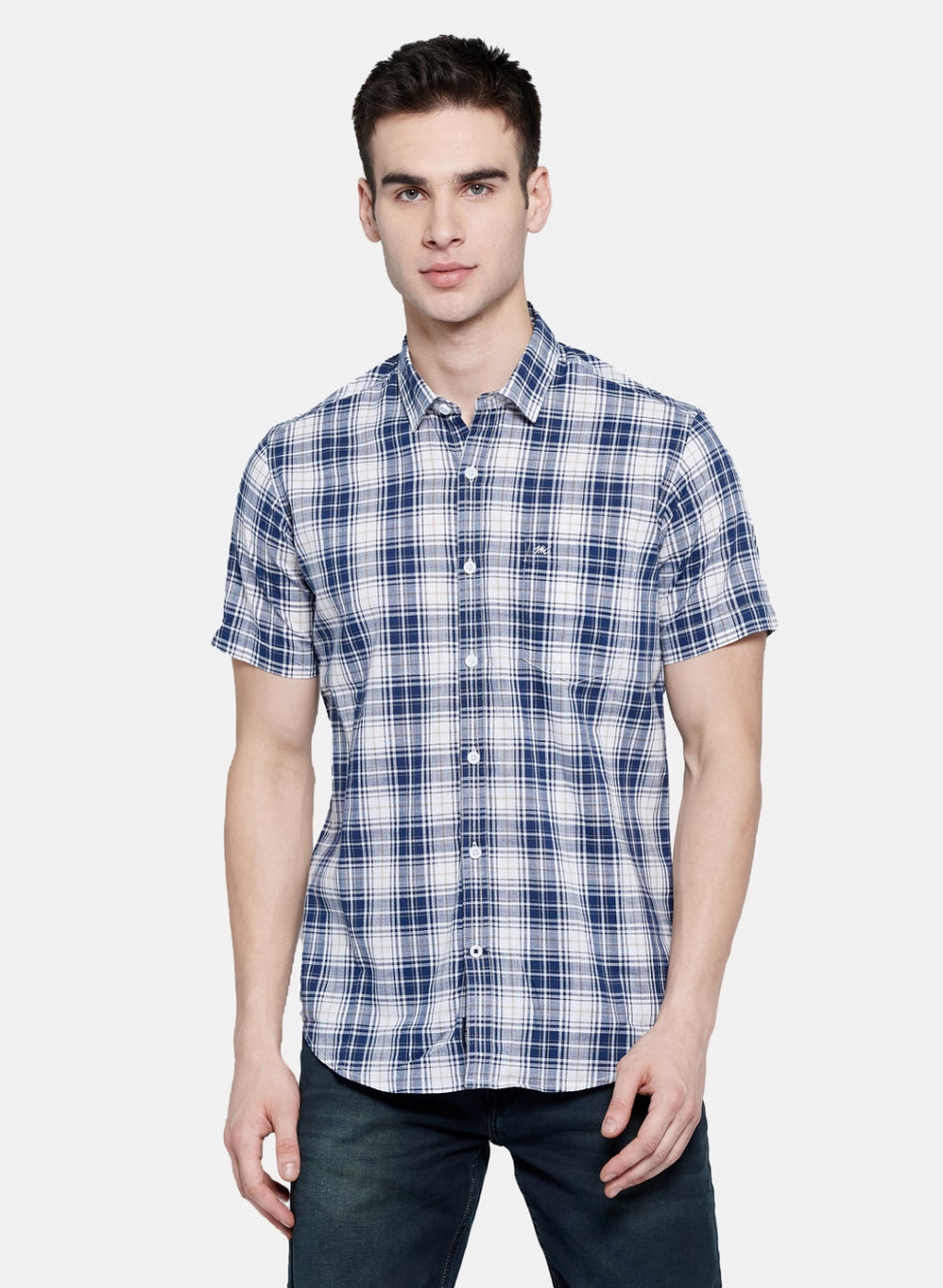 Mens NAvy Blue Check Shirt