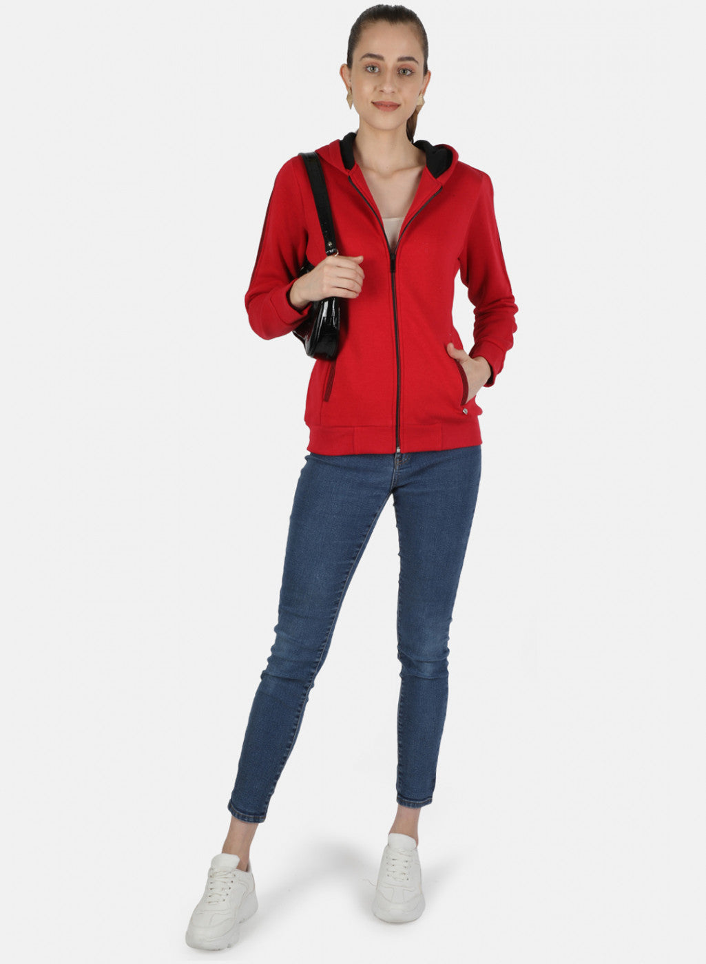 Women Red Solid Sweatshirt