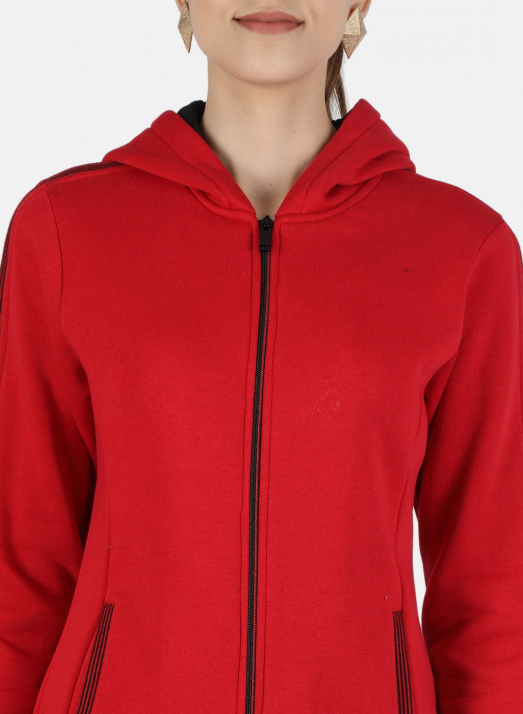 Women Red Solid Sweatshirt