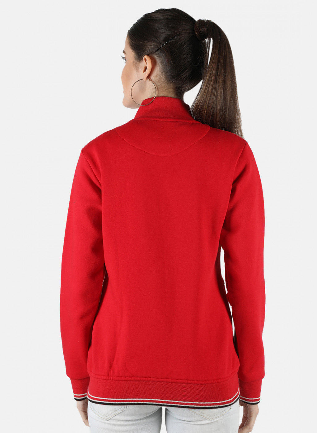 Women Red Solid Sweatshirt