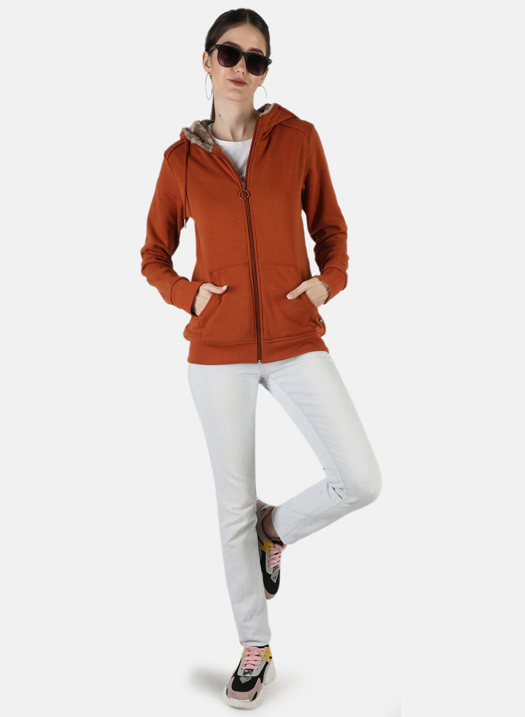 Women Brown Solid Sweatshirt