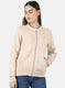 Women Beige Solid Sweatshirt