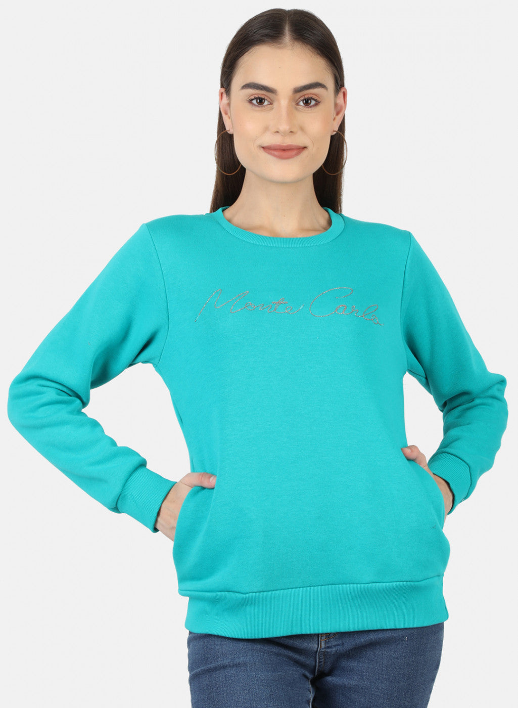 Women Blue Embroidered Sweatshirt