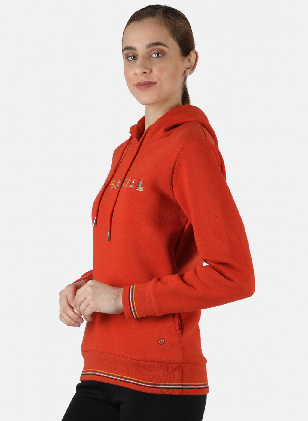 Women Orange Embroidered Sweatshirt